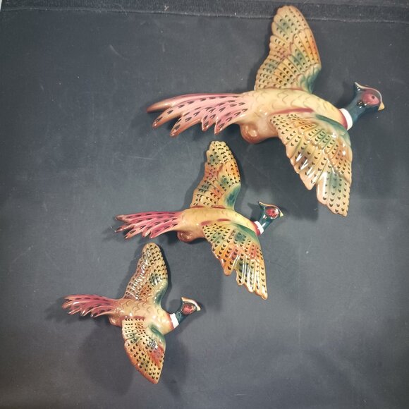Set of 3 Vintage Flying Ceramic Pheasant Bird Wall Decor - Picture 1 of 14